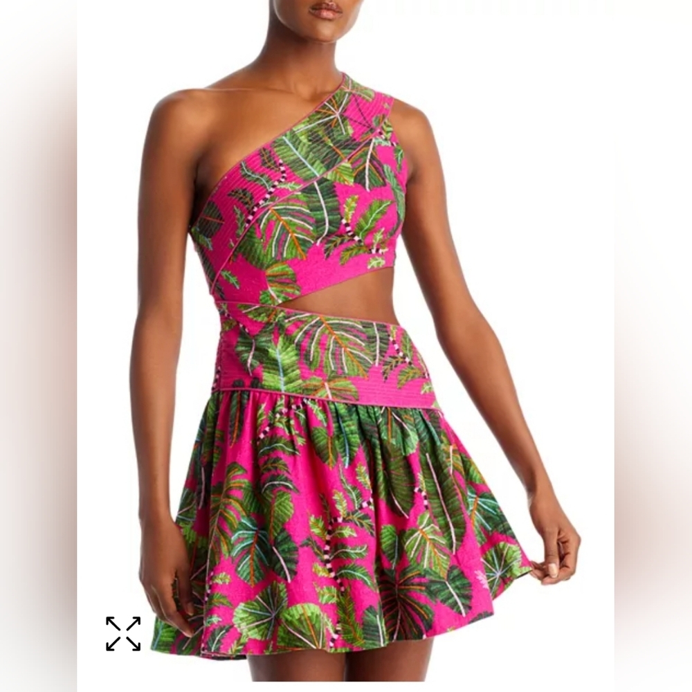 Farm Rio, New!! Tropical Pink One-Shoulder Dress